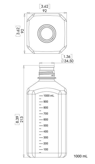 TriForest BPC1000, 1000ml Square Polycarbonate Bottle, Standard Cap