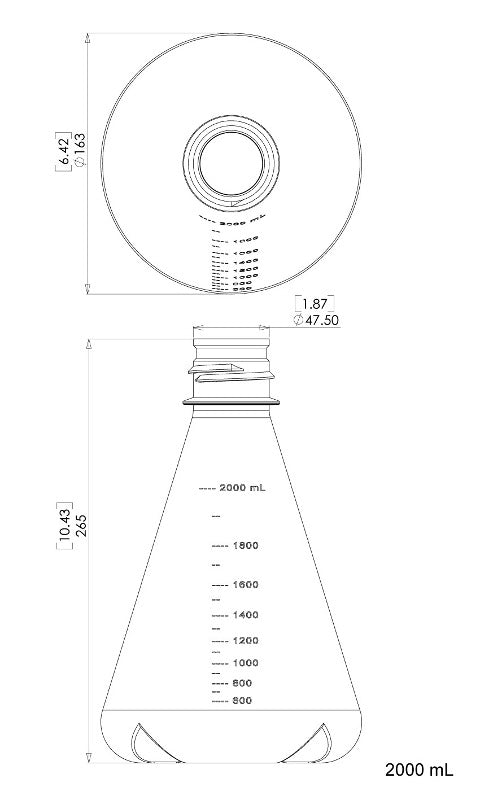 TriForest FBC2000S, 2000ml Polycarbonate Erlenmeyer Culture Flask, Baffled Base, Membrane Vented Duo Cap, Sterile