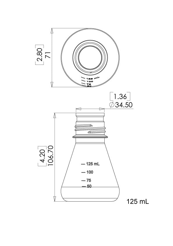 TriForest FPC0125S, 125ml Polycarbonate Erlenmeyer Culture Flask, Flat Base, Membrane Vented Duo Cap, Sterile
