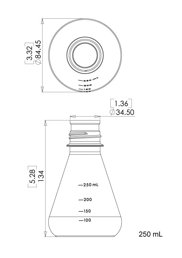 TriForest FPC0250S, 250ml Polycarbonate Erlenmeyer Culture Flask, Flat Base, Membrane Vented Duo Cap, Sterile