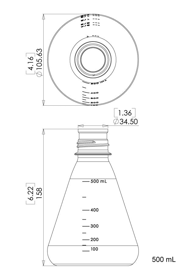 TriForest FPC0500S, 500ml Polycarbonate Erlenmeyer Culture Flask, Flat Base, Membrane Vented Duo Cap, Sterile