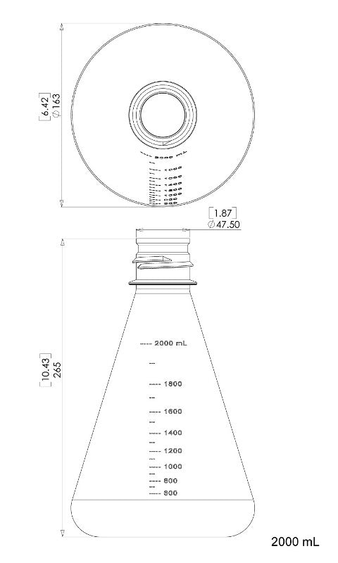 TriForest FPC2000S, 2000ml Polycarbonate Erlenmeyer Culture Flask, Flat Base, Membrane Vented Duo Cap, Sterile