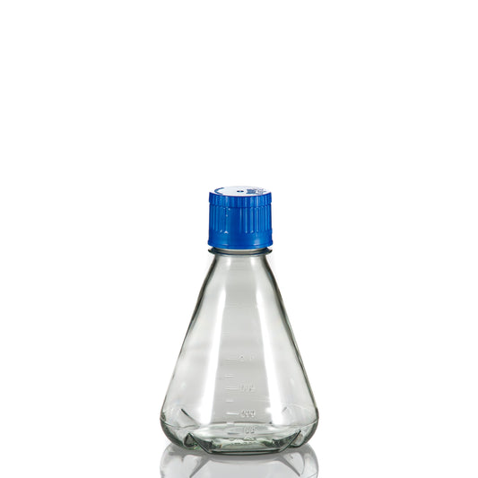 TriForest FBC0500S, 500ml Polycarbonate Erlenmeyer Culture Flask, Baffled Base, Membrane Vented Duo Cap, Sterile