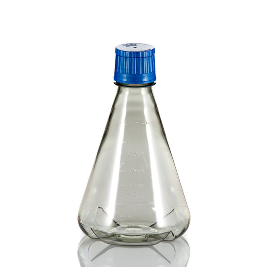 TriForest FBC2000S, 2000ml Polycarbonate Erlenmeyer Culture Flask, Baffled Base, Membrane Vented Duo Cap, Sterile