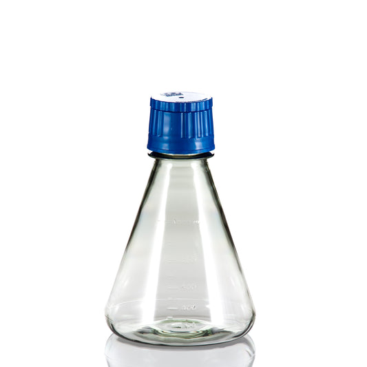 TriForest FPC1000S, 1000ml Polycarbonate Erlenmeyer Culture Flask, Flat Base, Membrane Vented Duo Cap, Sterile