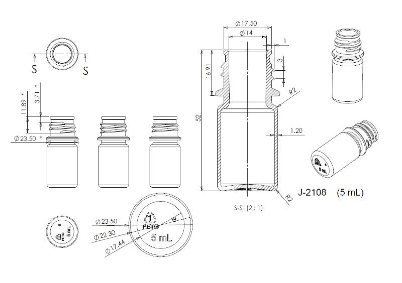 TriForest RPC0005, 5ml Polycarbonate Vial, Standard Cap