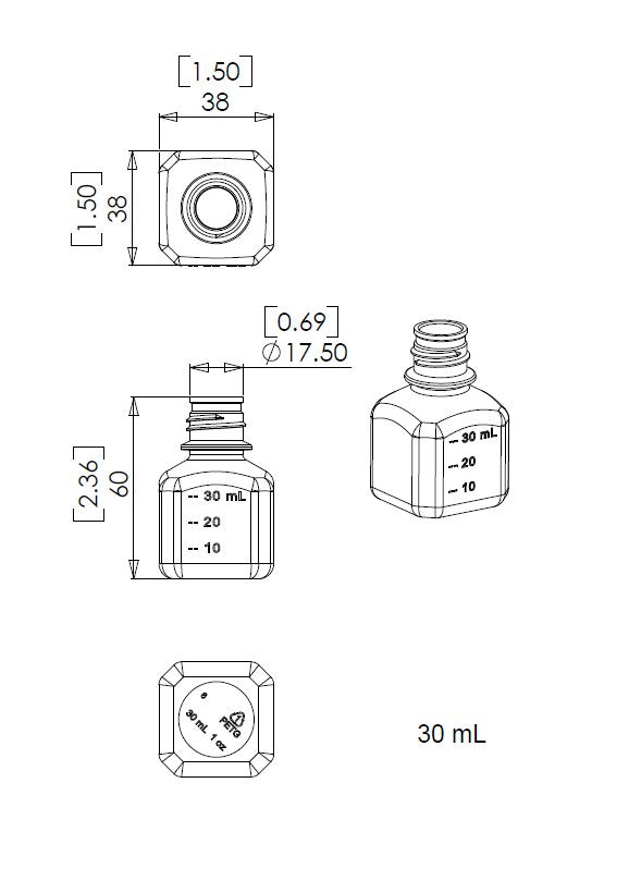 TriForest BGC0030S-B, 30ml PETG Media Bottle, Standard Cap w/Plastic Shrink Seal, Sterile