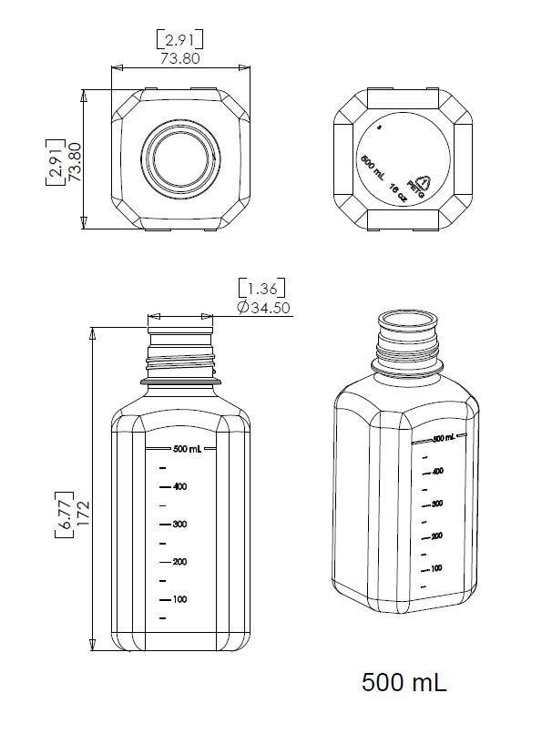 TriForest BGC0500S-A, 500ml PETG Media Bottle, Tamper-Evident Cap, Sterile