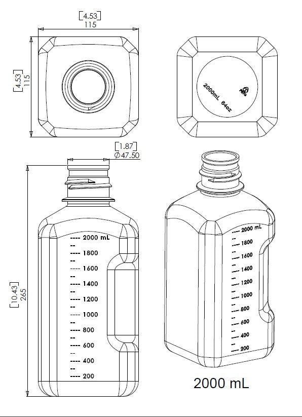 TriForest BGC2000S-A, 2000ml PETG Media Bottle, Tamper-Evident Cap, Sterile