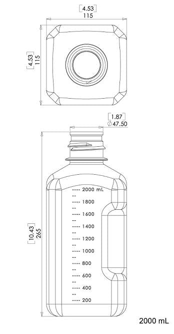 TriForest BPC2000, 2000ml Square Polycarbonate Bottle, Standard Cap