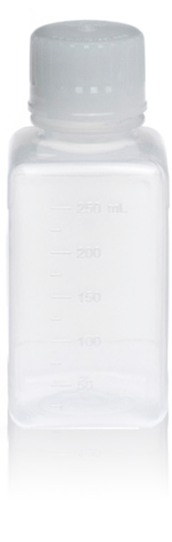 TriForest PPP0250-C, 250ml Polypropylene (PP) Square Media Bottle, Standard Cap, Non-Sterile