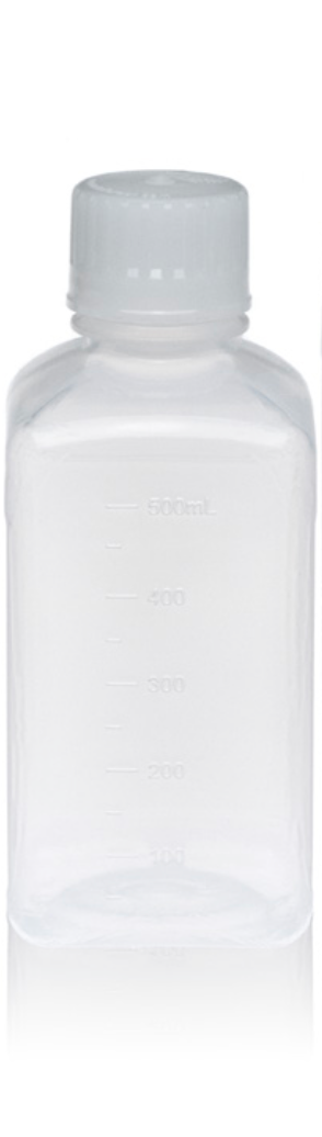 TriForest PPP0500-C, 500ml Polypropylene (PP) Square Media Bottle, Standard Cap, Non-Sterile