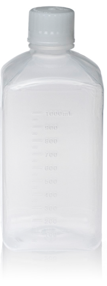 TriForest PPP1000-C, 1000ml Polypropylene (PP) Square Media Bottle, Standard Cap, Non-Sterile